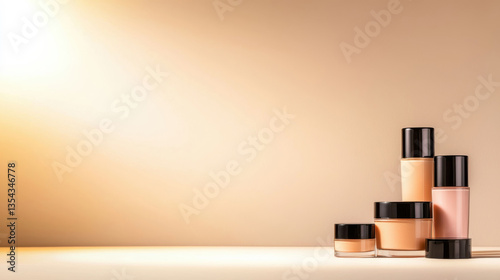 Wallpaper Mural Cosmetic containers elegantly arranged against a soft, neutral background. Torontodigital.ca