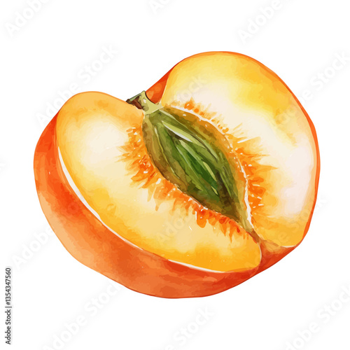 watercolor of Apricot Slice, isolated on a white background.