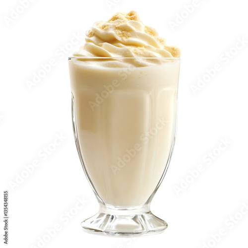 Creamy milkshake topped with whipped cream and cookie crumbs in a glass