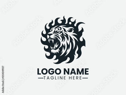 Fire Tiger Head Logo Design, Burning Tiger Logo, Flame Tiger Logo