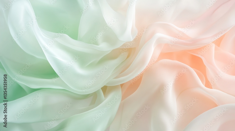 Fototapeta premium Soft, pastel, silk fabric folds, mint green to peach