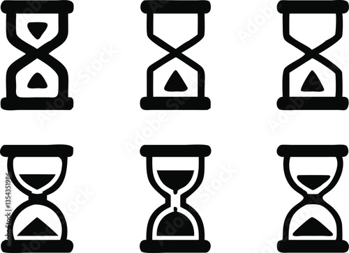 Set of Simple Hourglass Icons Depicting Different Stages of Time