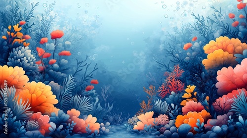 Underwater world with different species and corals.  Illustration on the theme of the environment, the underwater world.	
  photo