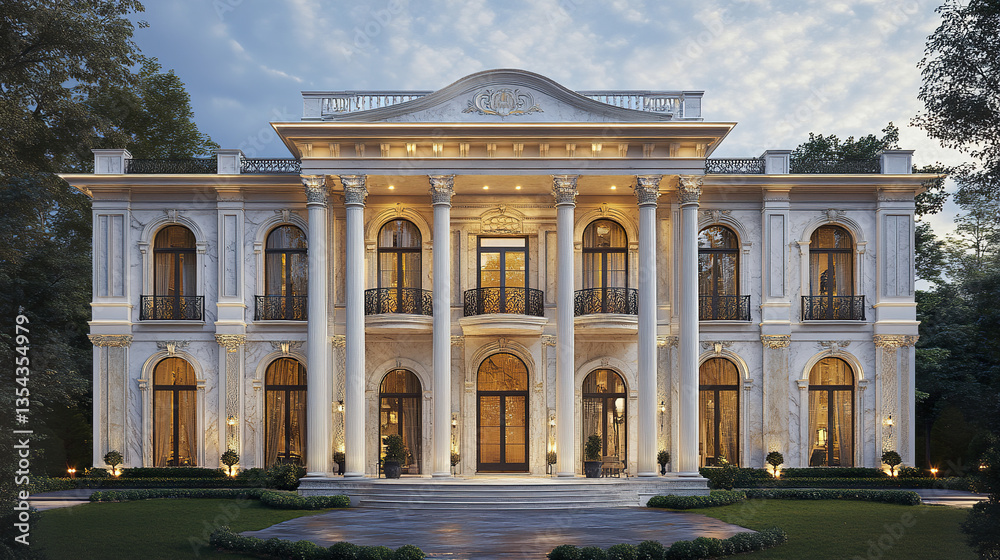 Fototapeta premium luxurious classic house with white marble facade and grand columns