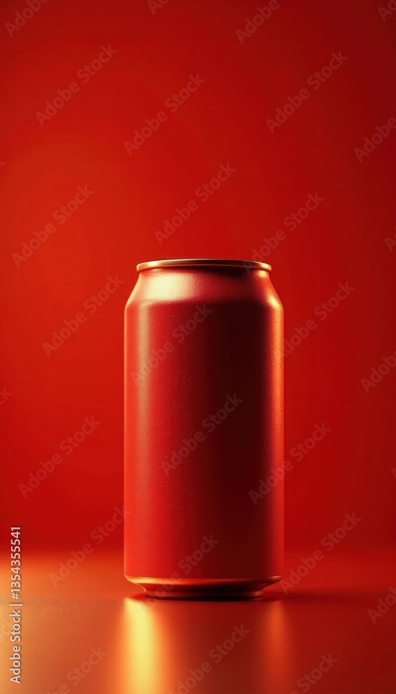 A minimalist, close-up view of a blank soda can against a vibrant red background, perfect for branding and advertising purposes. A minimalist, close-up view of a blank soda can against a vibrant red background, perfect for branding and advertising purposes.