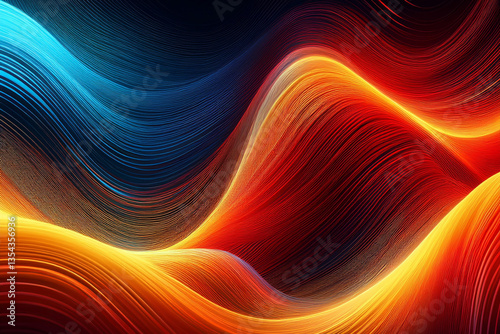 Abstract background of modern tech gradient waves in blue and pink hues, technology, modern, abstract, background, waves. Dynamic abstract light trails in neon pink and blue hues.