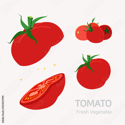 Tomato set. Flat style graphic. Vector format.