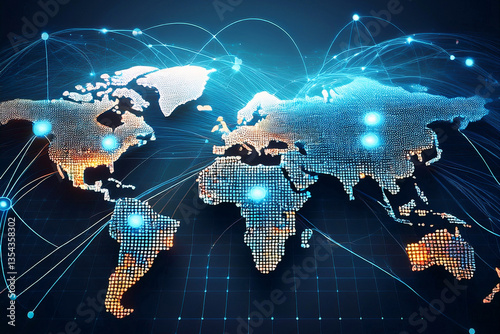 Internet connection technology on world map Abstract background concept showing social connection through internet technology