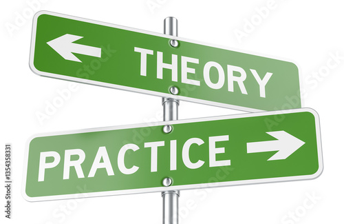 Theory or Practice, concept. Opposite traffic sign, 3D rendering isolated on transparent background