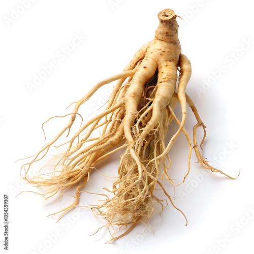 single ginseng root isolated white background