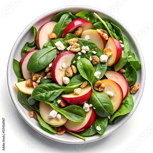 Top view Spinach and apple salad isolated white background