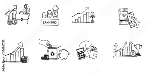 A modern and minimalistic set of financial profit web icons in line style with an editable stroke