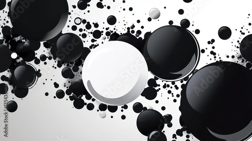 Striking Black and White Abstract Background with Ink Splash Circles