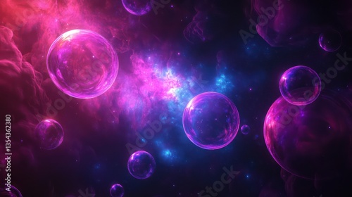 Ethereal Cosmic Dreamscape with Floating Transparent Orbs