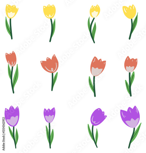 colorful cute hand drawn flower illustration element collection