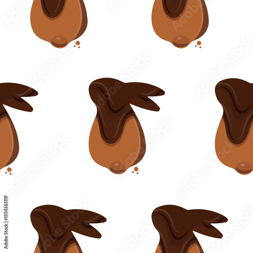 pattern with gingerbread cookies in the shape of a rabbit with small ears and a round tail covered in dark chocolate, for various Easter decorations