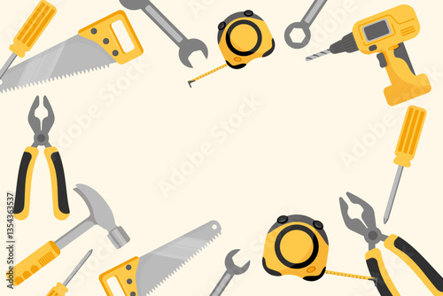 A vector illustration featuring a frame of various hand tools, perfect for DIY, construction, or tool-related backgrounds and designs.