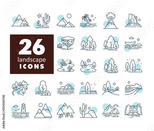 Nature Landscape vector icons on a white background