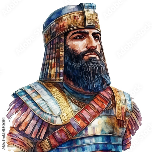 Assyrian Empire Legionary, watercolor vector, isolated on a white background.