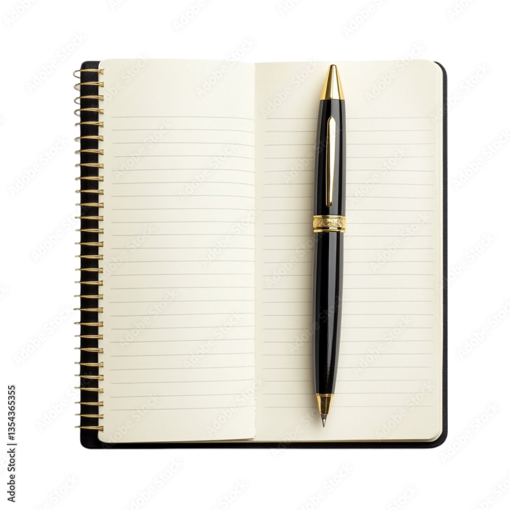 Elegant black pen on open lined notebook ready to write Elegant black pen on open lined notebook ready to write