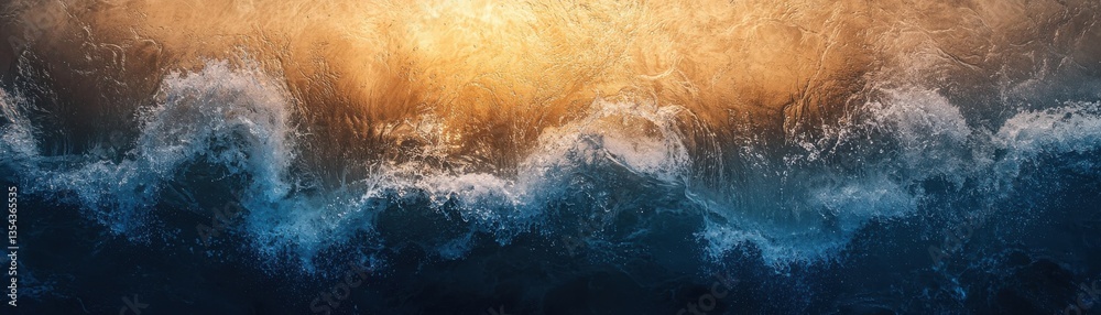 Fototapeta premium A stunning abstract image of ocean waves illuminated by a warm, golden light, capturing the beauty and movement of water.