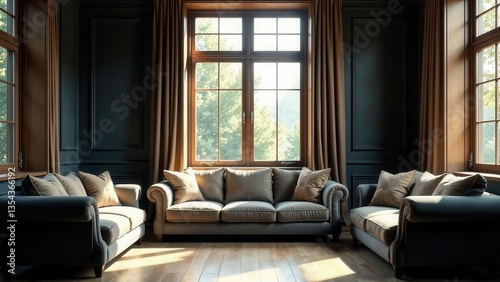 Wallpaper Mural Serene Living Room with Luxurious Sofas and Abundant Natural Light Through Large Windows Torontodigital.ca