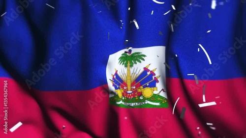 Haiti flag waving confetti independence day 4k background