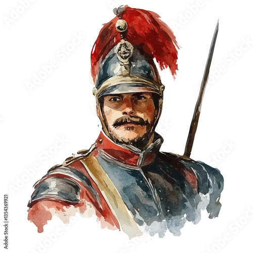 Austrian Empire Legionary, watercolor illustration, isolated on a white background.