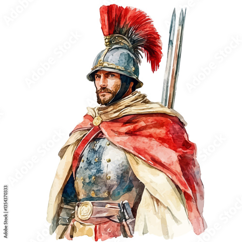 watercolor vector of Austrian Empire Legionary, isolated on a white background.