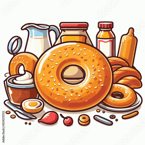 bagel, food, breakfast, bread, bakery, snack, pastry, healthy, fresh, delicious, bun, background, tasty, wheat, meal, white, isolated, round, illustration, nutrition, vector, sweet, object, organic, b