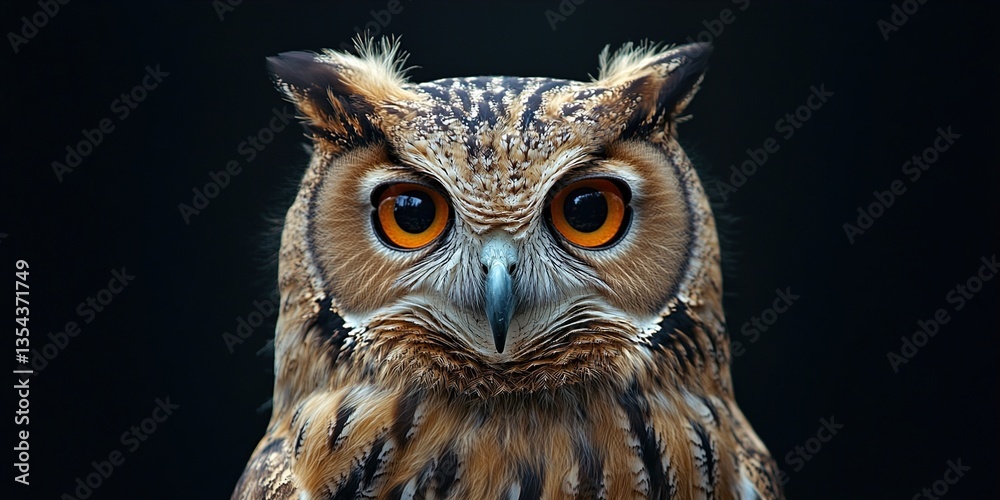Fototapeta premium Majestic Owl Portrait: A Striking Gaze From the Shadows.