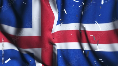 Iceland flag waving confetti independence day 4k background