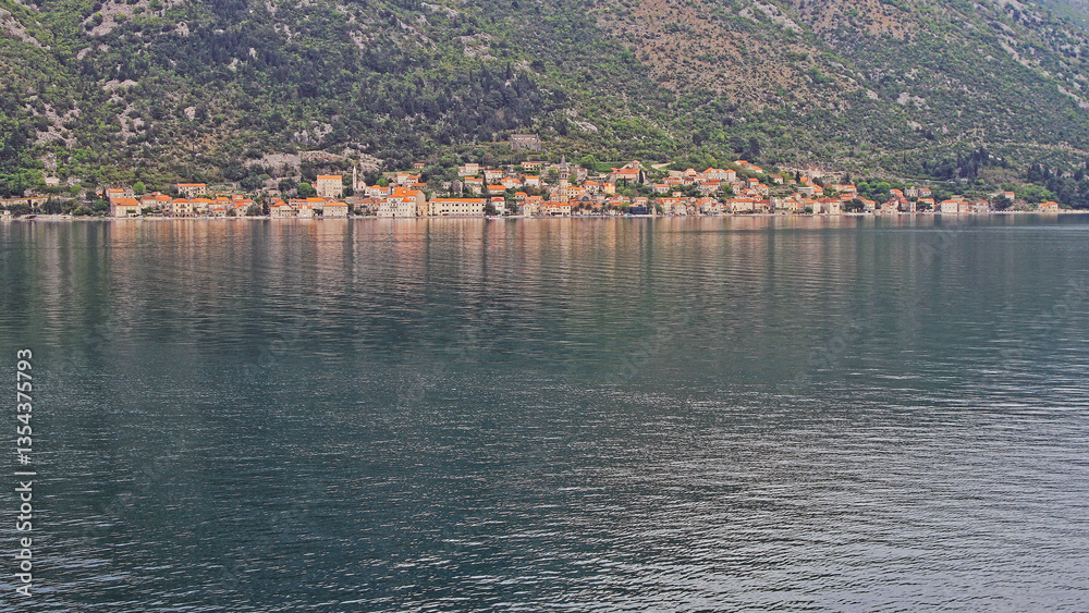 Town Perast Cityscape at Bay of Kotor in Montenegro Travel