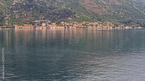 Town Perast Cityscape at Bay of Kotor in Montenegro Travel