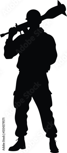 Black silhouette of american soldier with rocket launcher