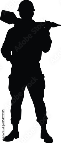 Black silhouette of american soldier with rocket launcher
