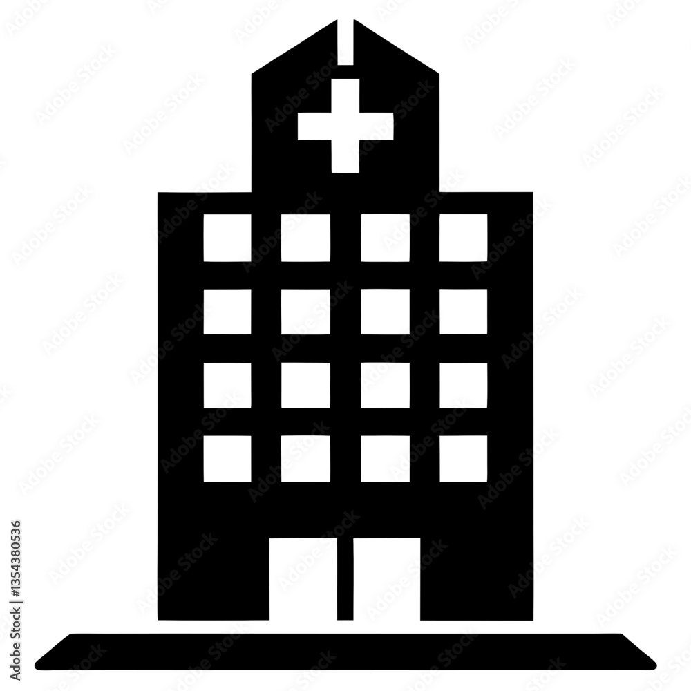 Black and white silhouette of a wooden building with windows, a tower, and a chair, in a city setting, vector illustration Black and white silhouette of a wooden building with windows, a tower, and a chair, in a city setting, vector illustration