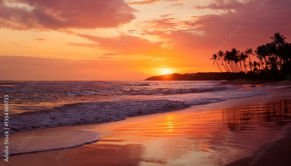 Obraz premium Beautiful Sunset over the Beach with Calm Waves