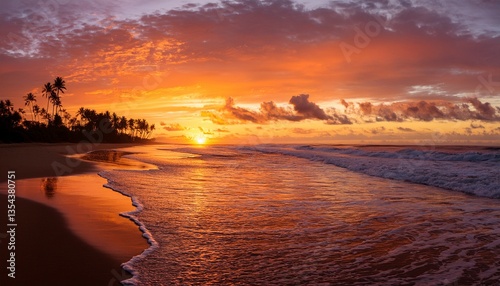 Beautiful Sunset over the Beach with Calm Waves