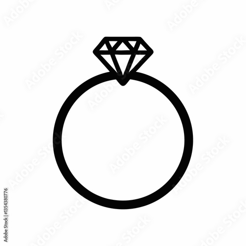 3D diamond engagement ring vector icon with shiny gold design on a white background