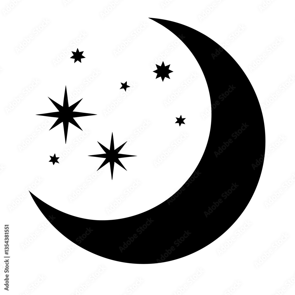 Nautical compass with moon and stars in black and white