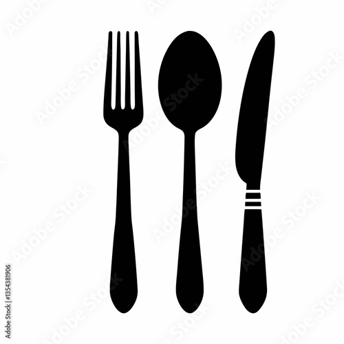 A set of silverware including a fork spoon and knife on a white background