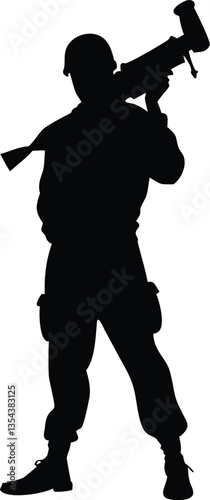 soldiers with anti tank missile silhouette vector, military man in the battle