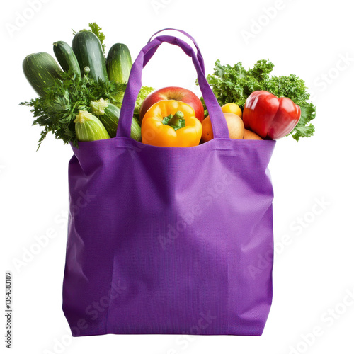 Colorful Grocery Bag with Fresh Produce on transparent background. photo