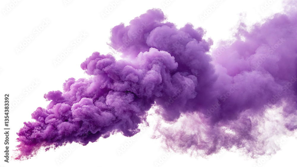 Fototapeta premium Purple Smoke Cloud Fog on White Background Mystical Misty Dust and Steam Effect 