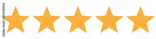 Five stars customer product review icon set. Five stars rating. Yellow 5 star flat icon for apps and websites. Quality, customer rating, feedback. Transparent png and vector illustration
