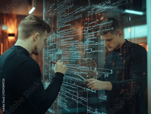 PRogrammer writing some code on glass