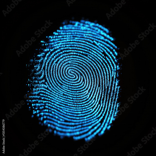Holographic fingerprints, blue particles, digital art
