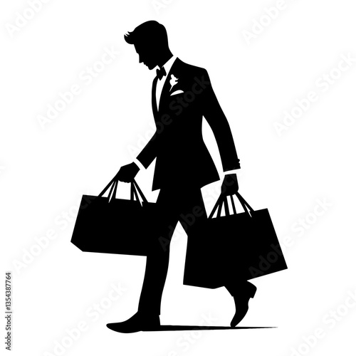 Groom shopping silhouette during honeymoon vacation