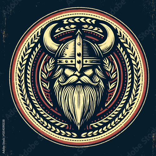 Ilustración de vikingos en estilo vintage grunge, diseñada como emblema en gráficos vectoriales EPS10, combina la textura áspera de la antigüedad con líneas nítidas, creando una poderosa imagen de gue